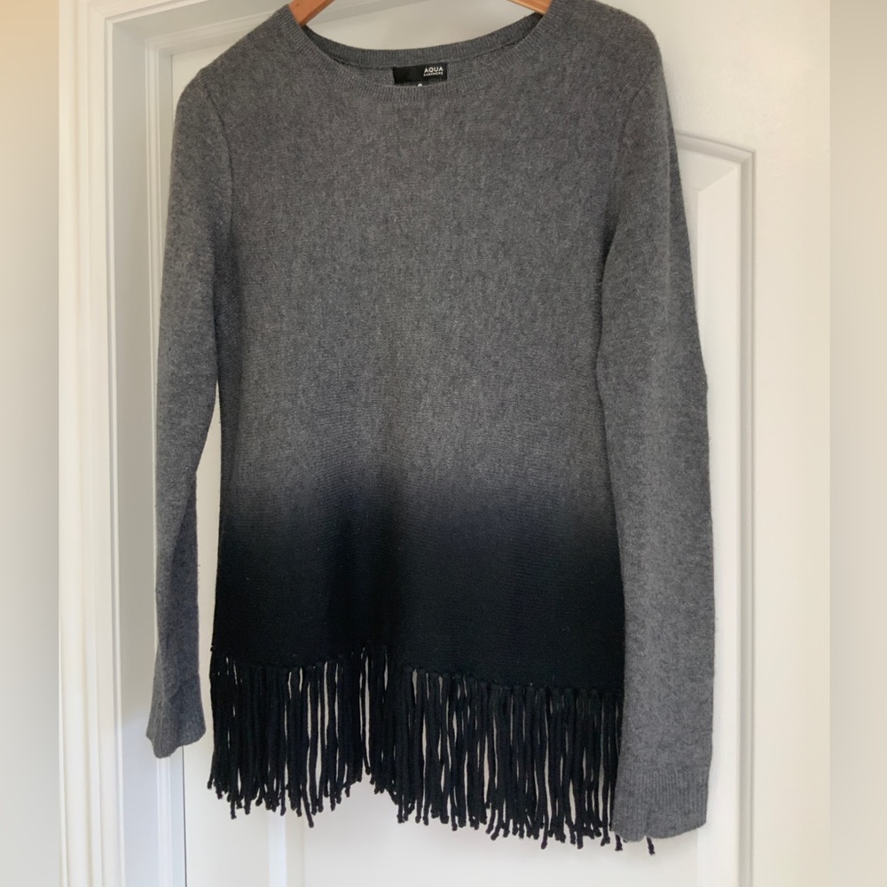 Aqua Cashmere Fringe Crewneck Pullover Womens Sweater Size Small